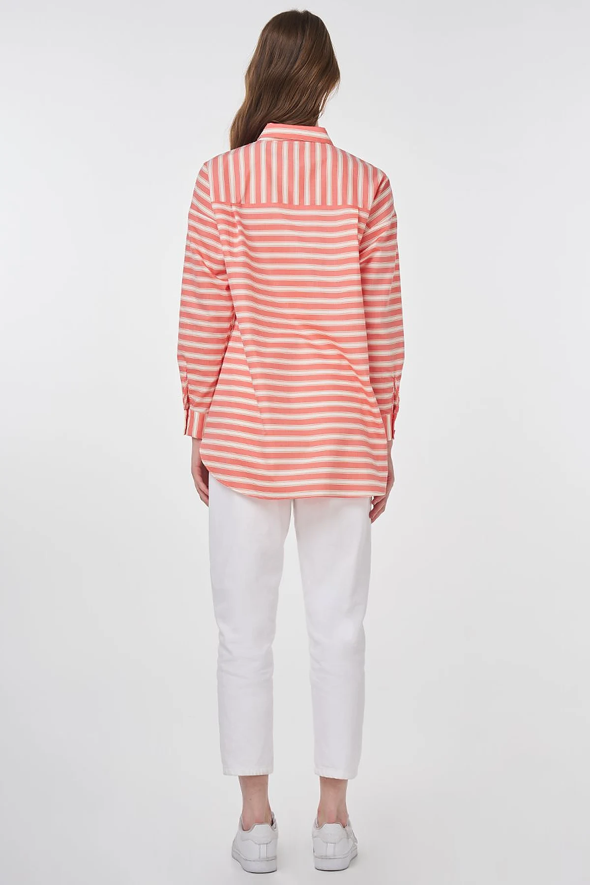 Striped Pattern Cotton Basic Tunic Poppy Orange