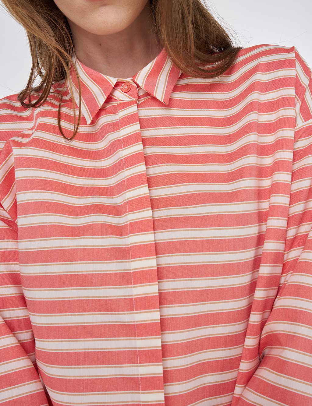 Striped Pattern Cotton Basic Tunic Poppy Orange