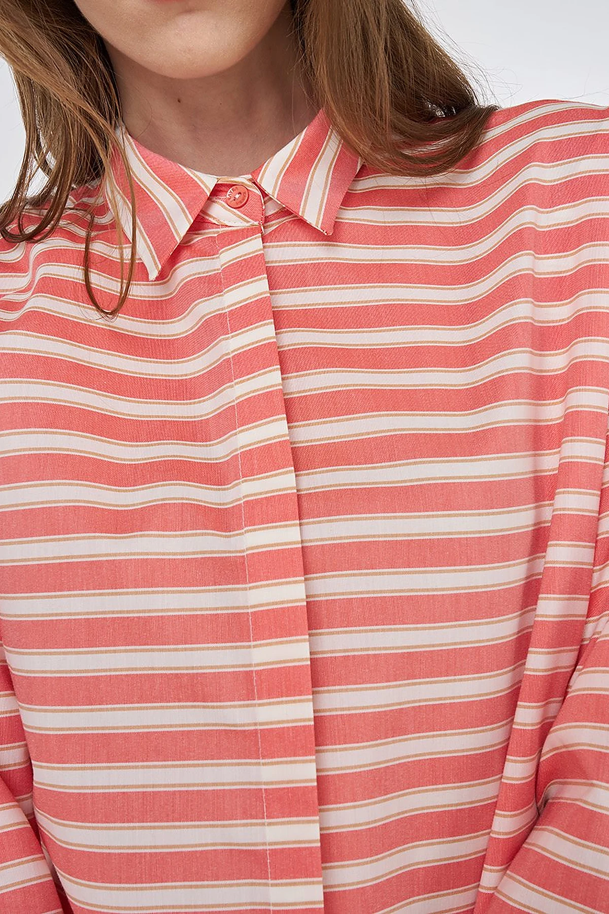 Striped Pattern Cotton Basic Tunic Poppy Orange