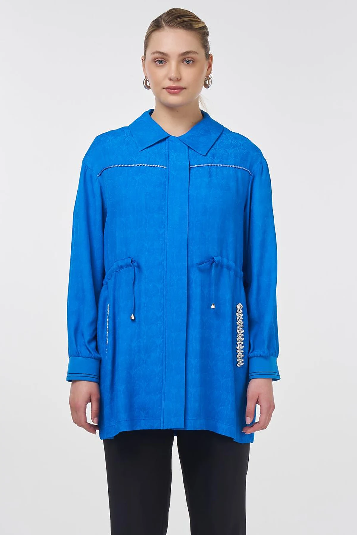 Drawstring Jacquard Jacket Cobalt Blue