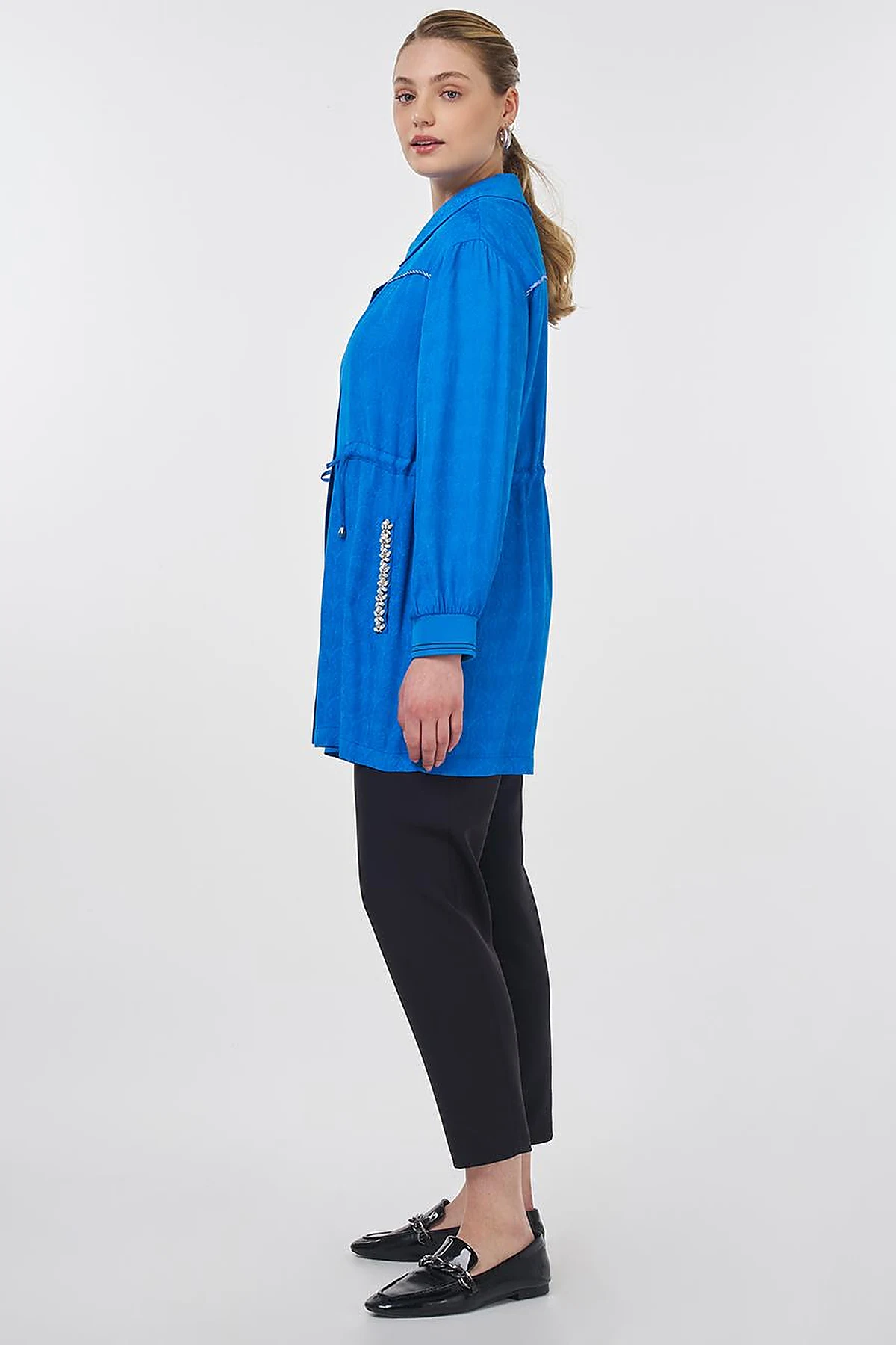Drawstring Jacquard Jacket Cobalt Blue