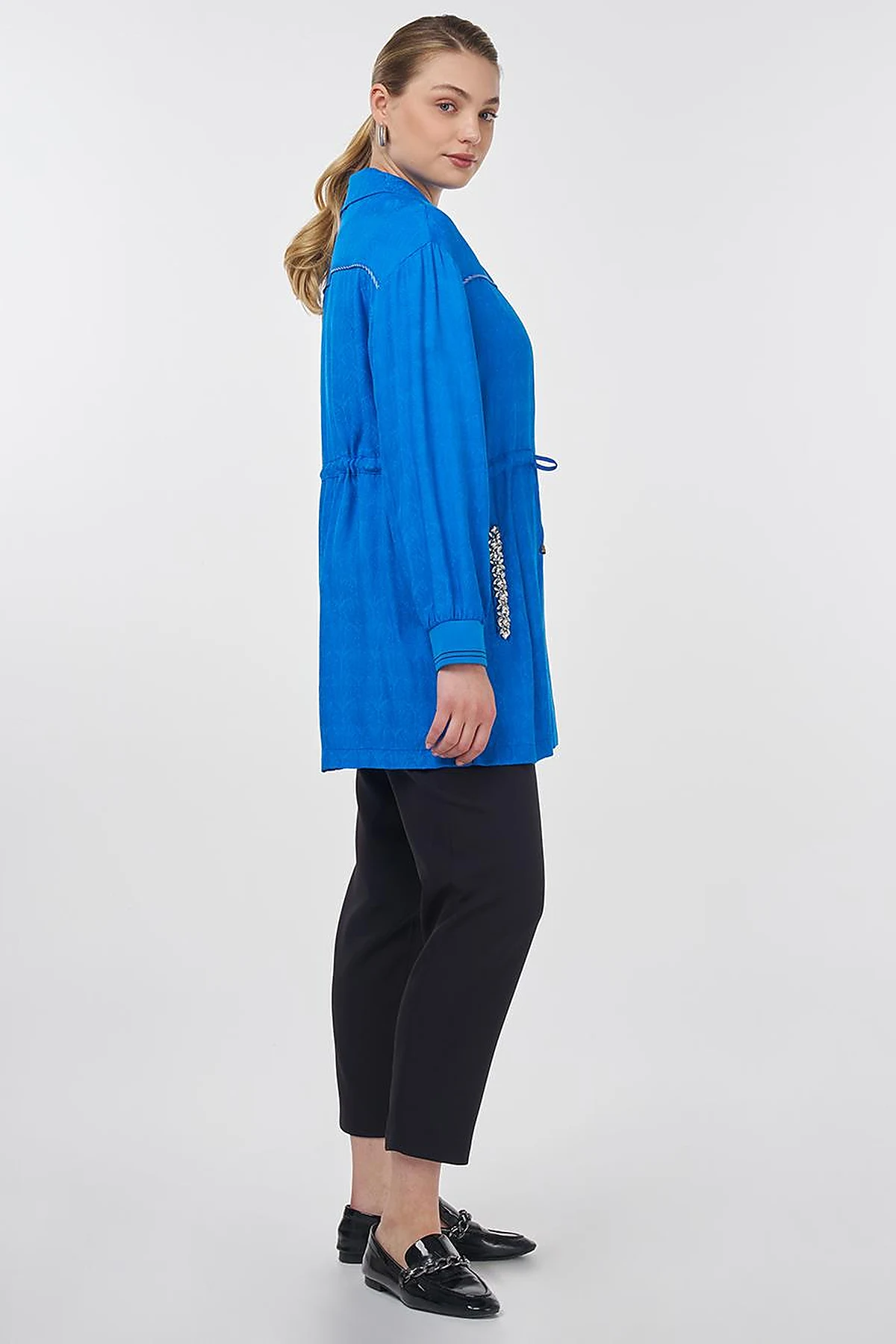 Drawstring Jacquard Jacket Cobalt Blue