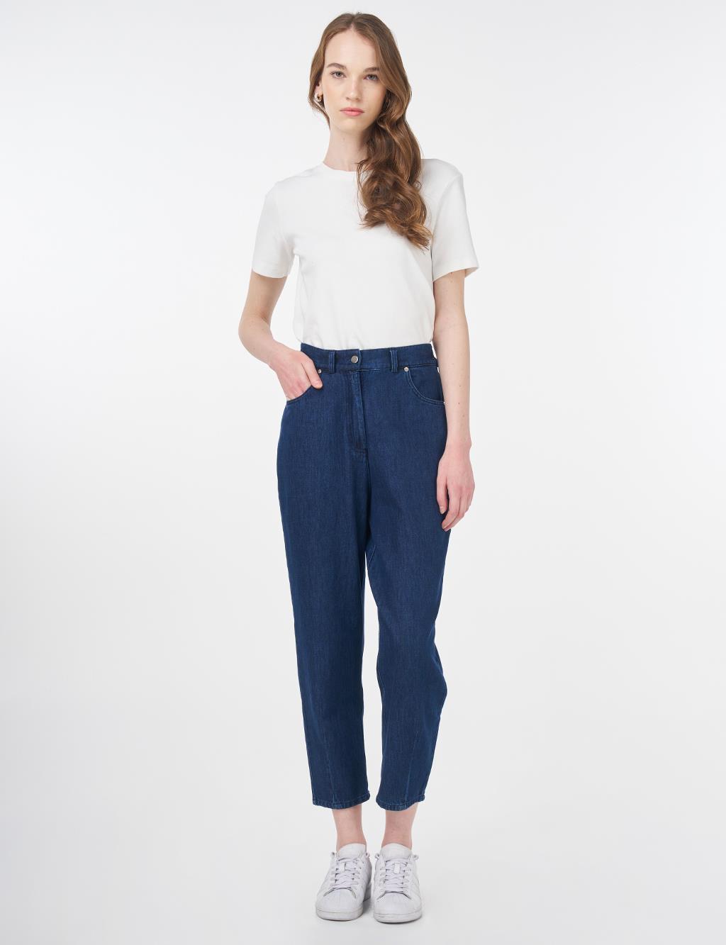 Carrot Cut Pocket Detailed Denim Pants Navy Blue