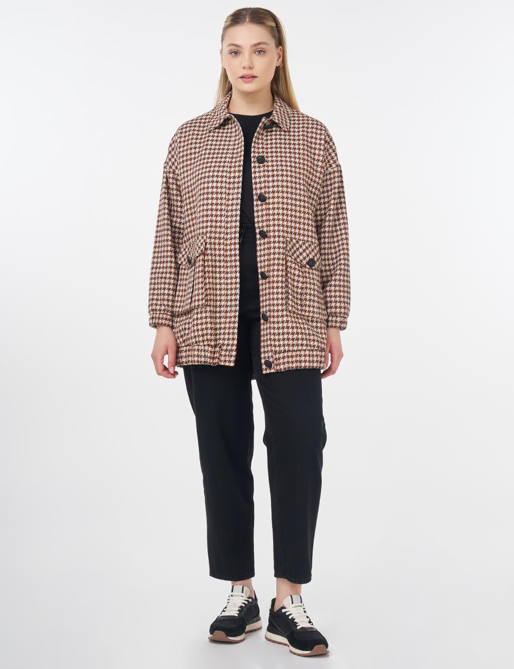 Houndstooth Patterned Pouch Pocket Jacket Tile