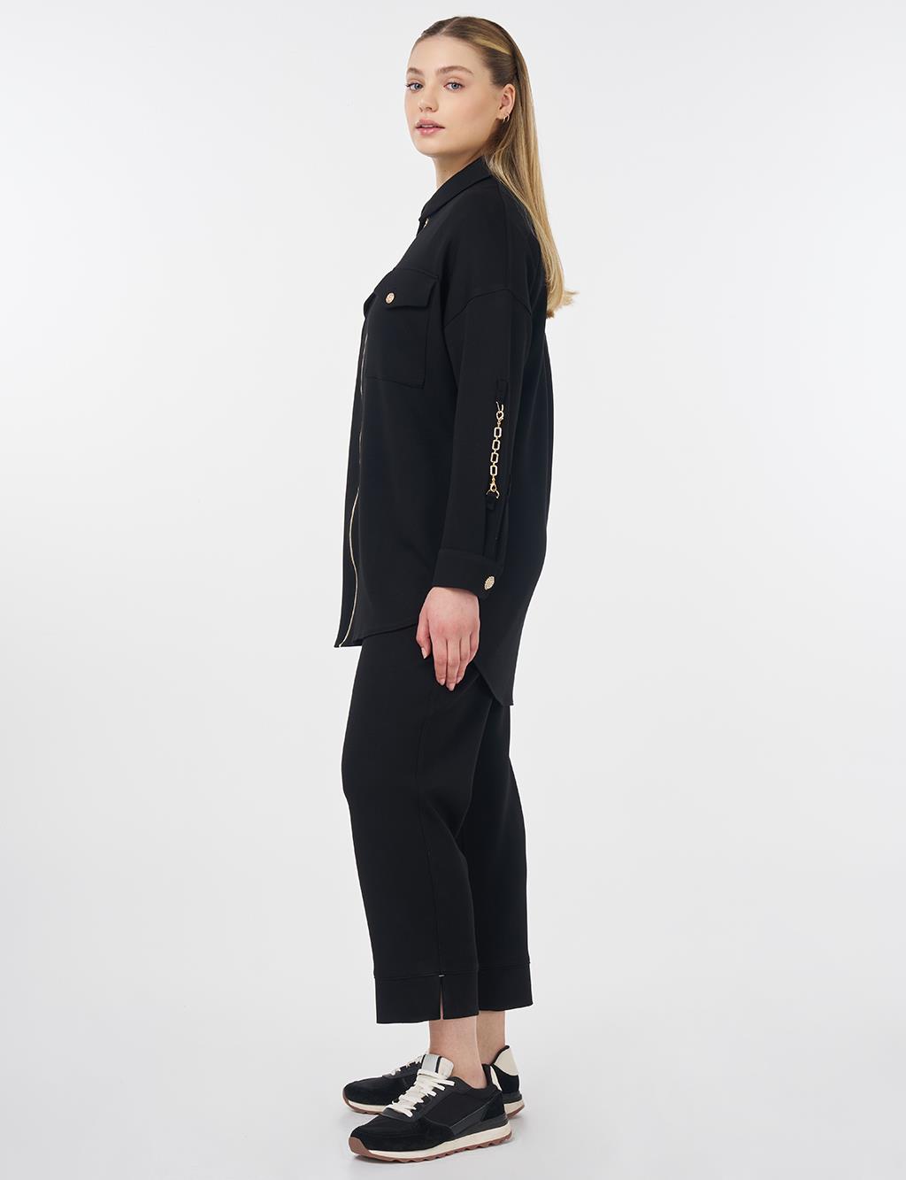 Pocket Detailed Scuba Two Piece Suit Black