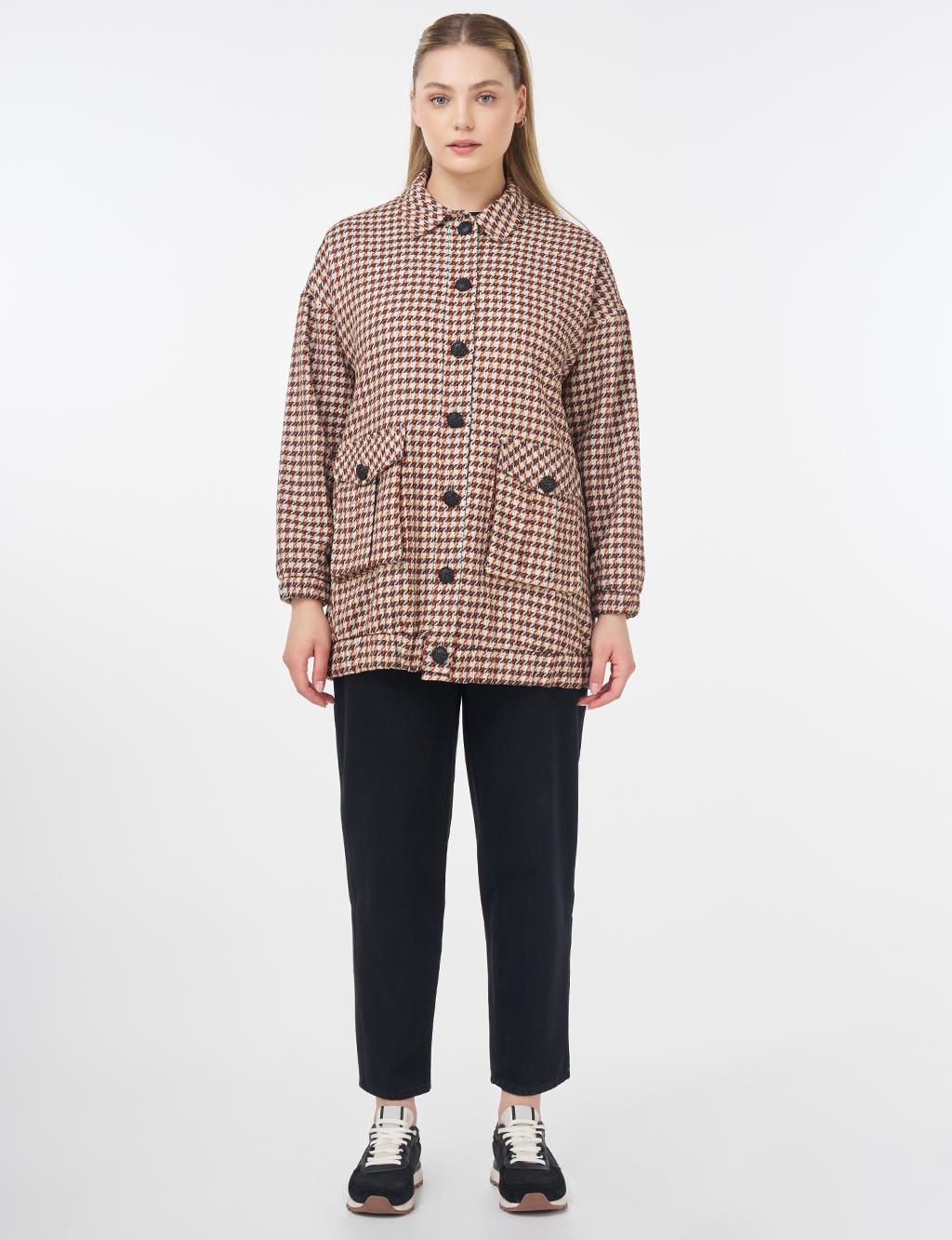 Houndstooth Patterned Pouch Pocket Jacket Tile