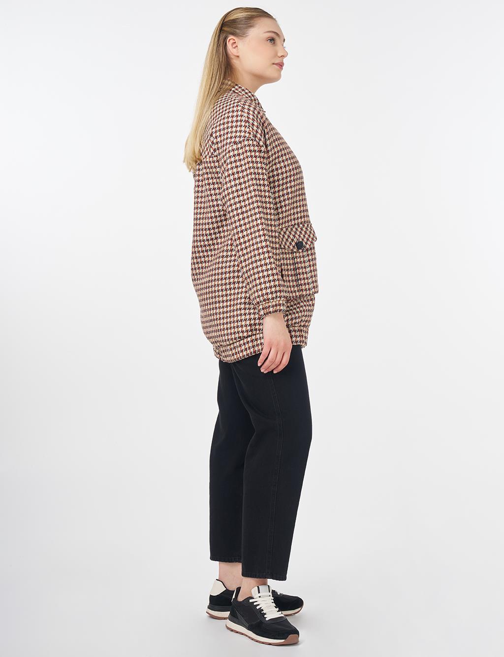 Houndstooth Patterned Pouch Pocket Jacket Tile