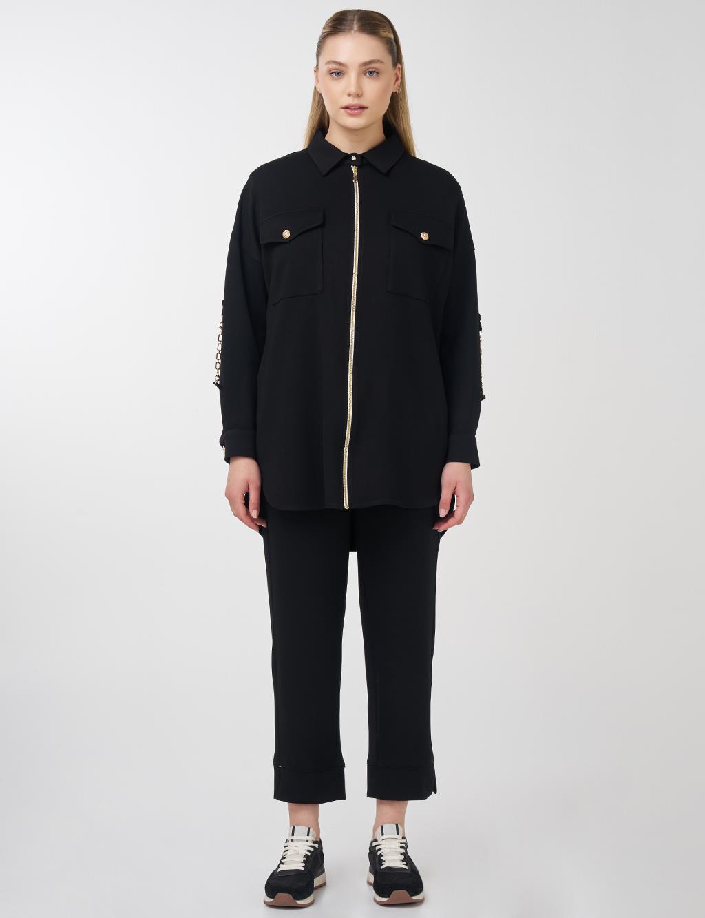 Pocket Detailed Scuba Two Piece Suit Black