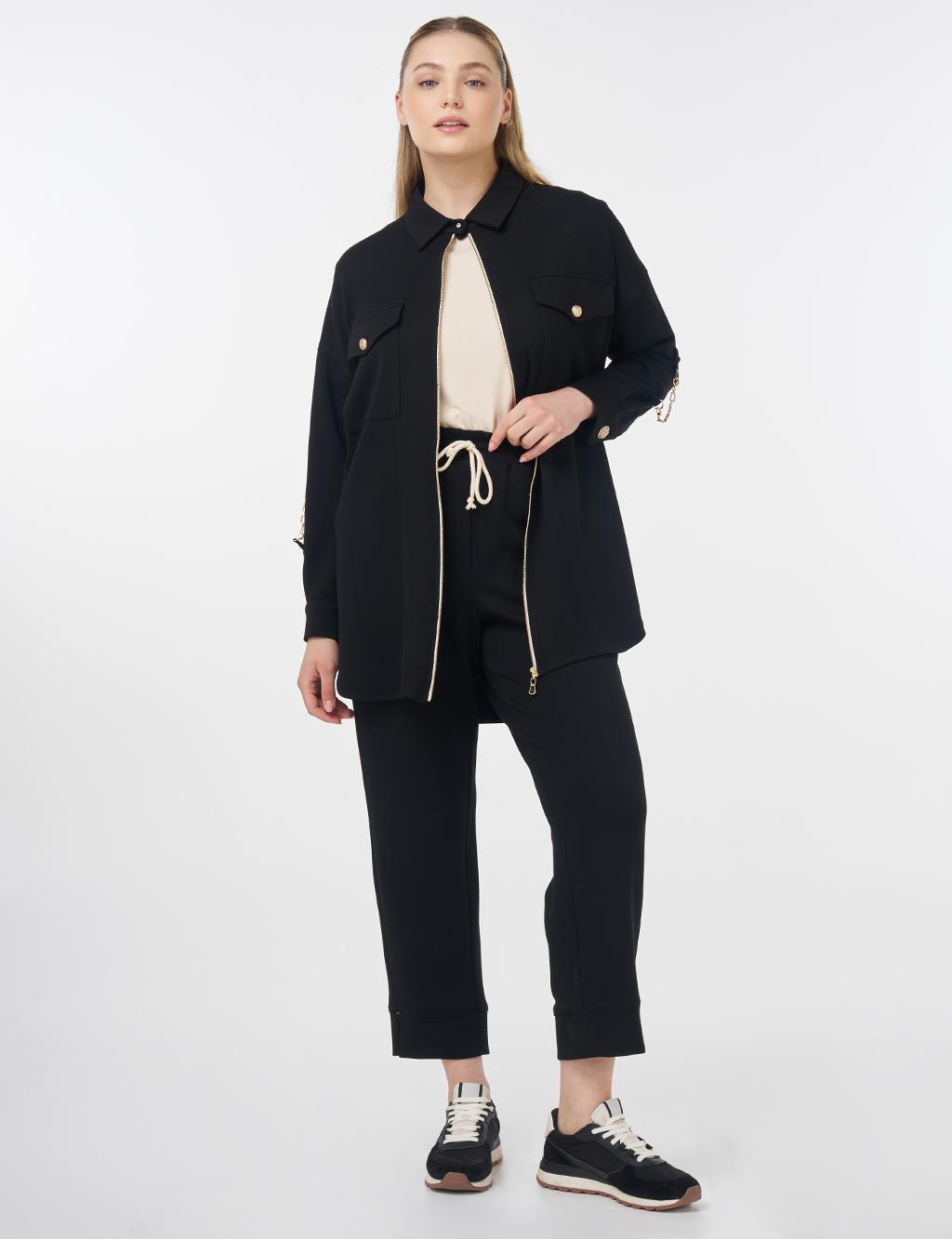 Pocket Detailed Scuba Two Piece Suit Black