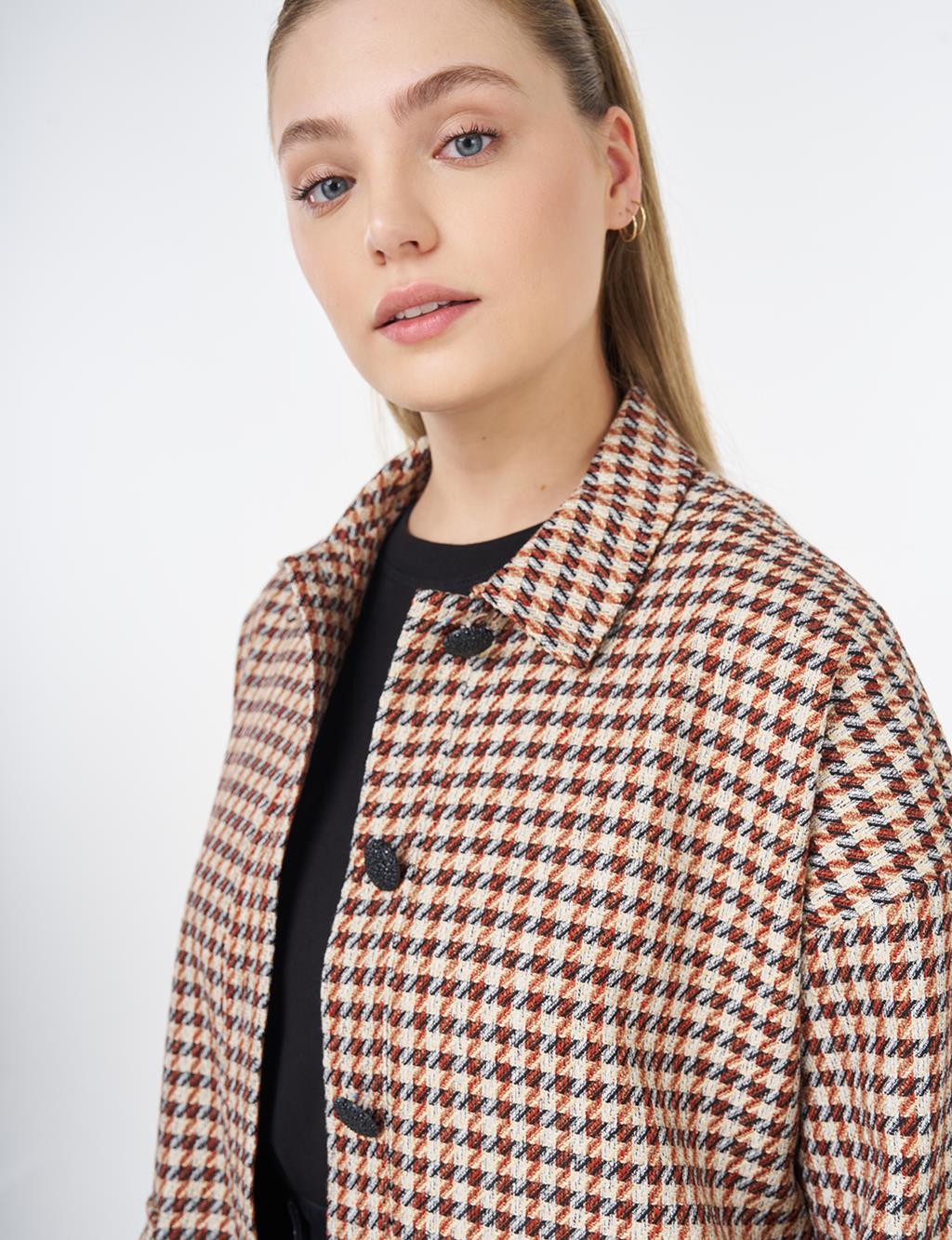 Houndstooth Patterned Pouch Pocket Jacket Tile