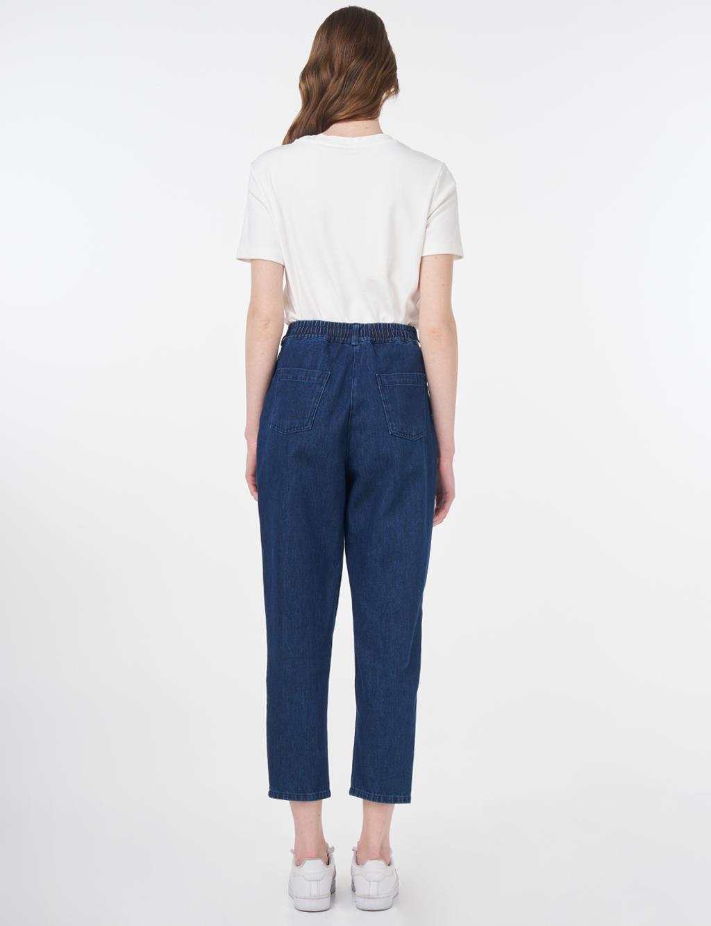 Carrot Cut Pocket Detailed Denim Pants Navy Blue