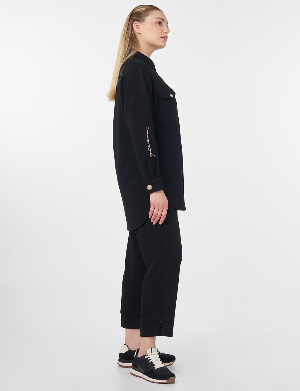 Pocket Detailed Scuba Two Piece Suit Black
