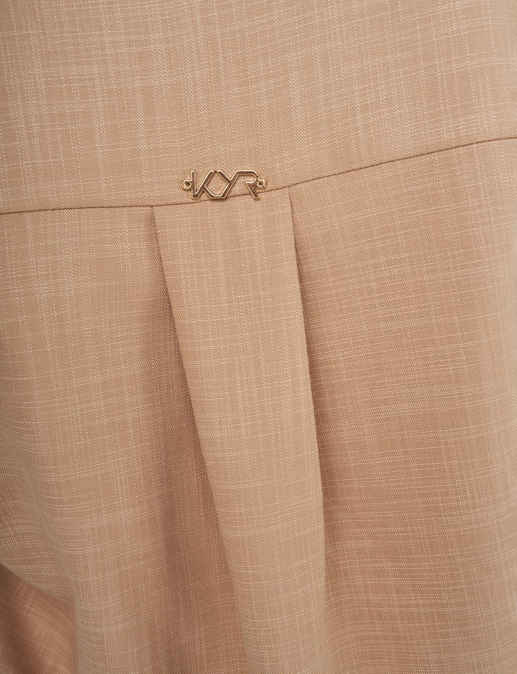 Shiny Buttoned Mandarin Collar Blouse Beige