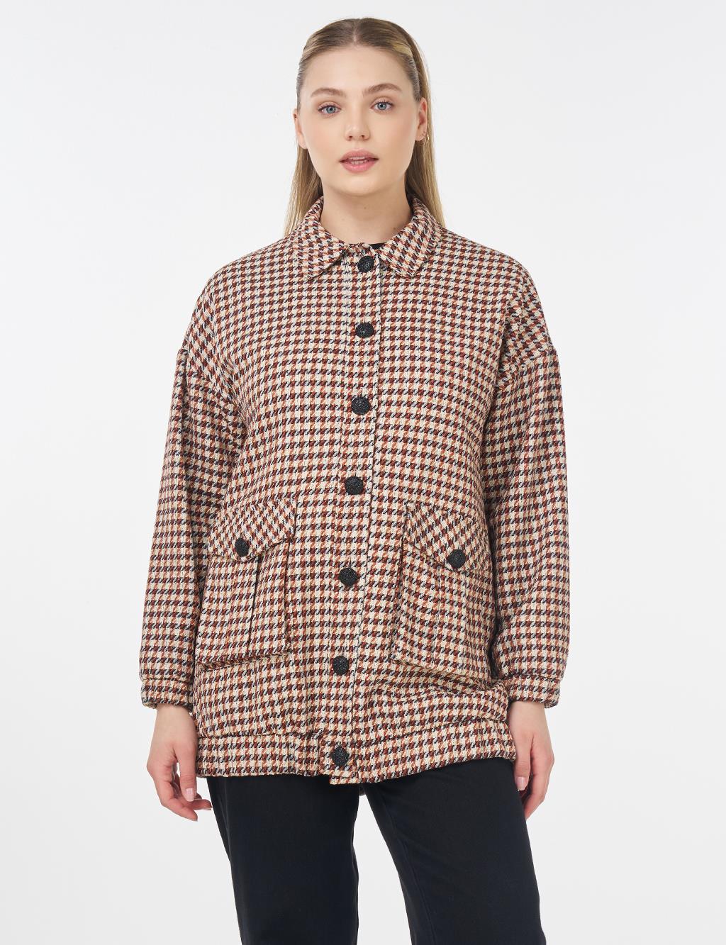 Houndstooth Patterned Pouch Pocket Jacket Tile
