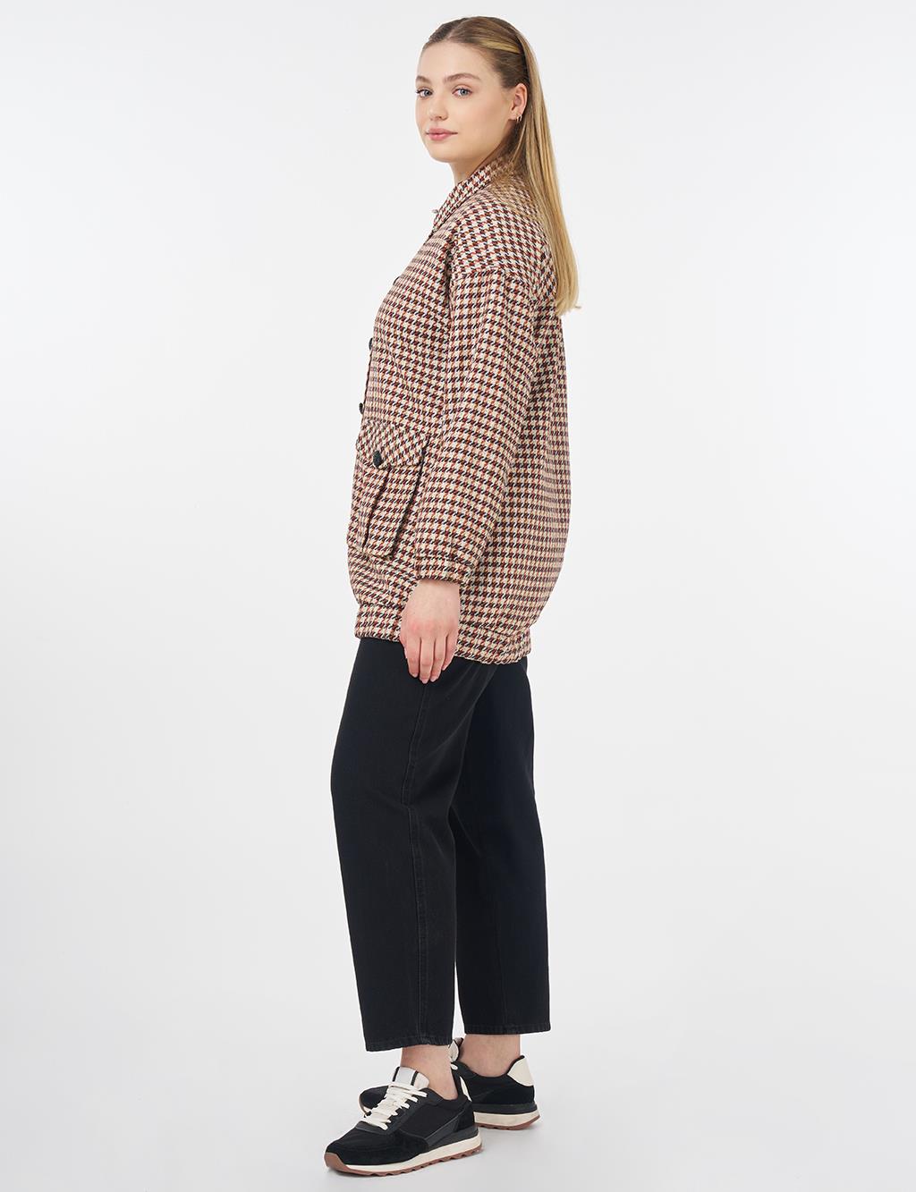 Houndstooth Patterned Pouch Pocket Jacket Tile