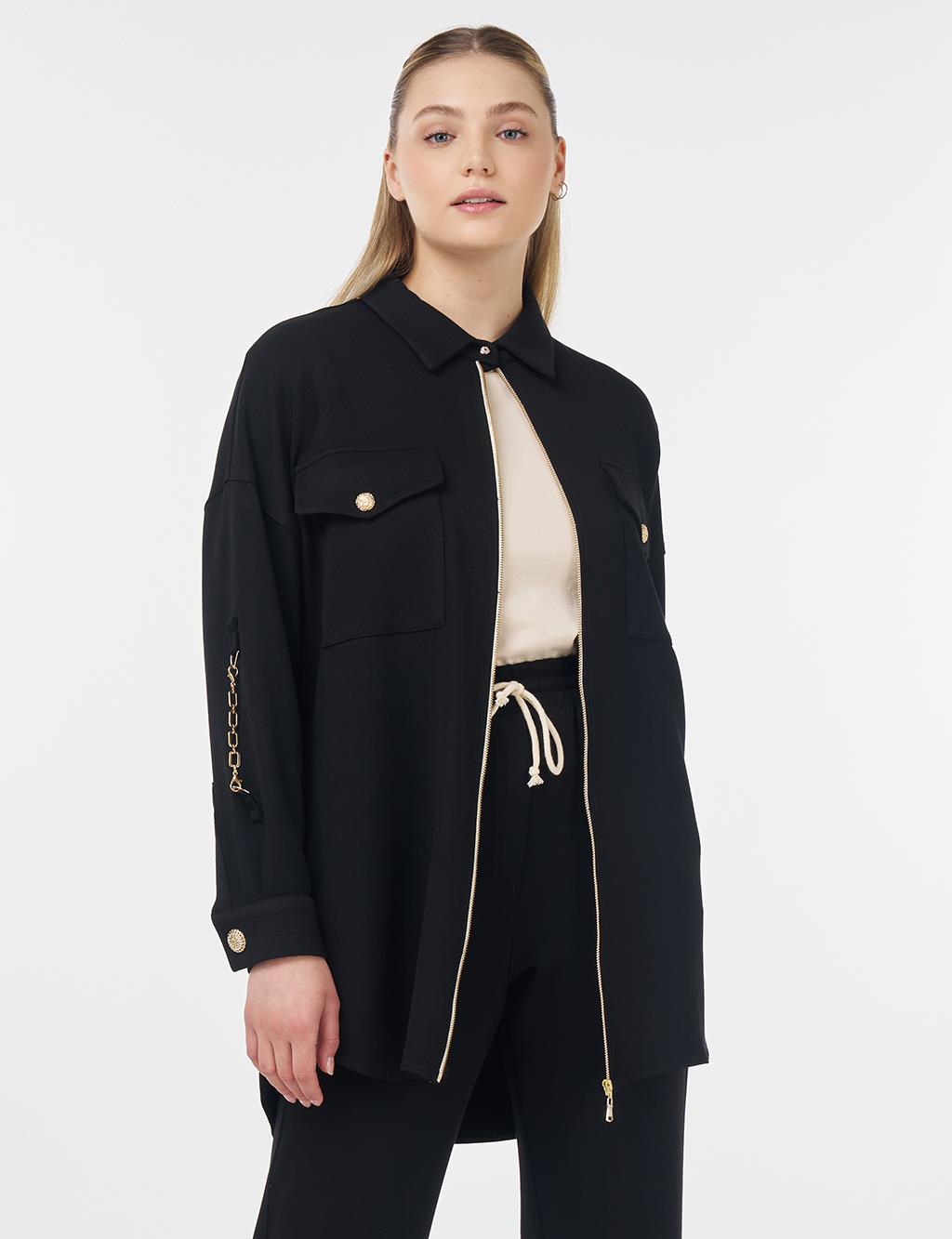 Pocket Detailed Scuba Two Piece Suit Black