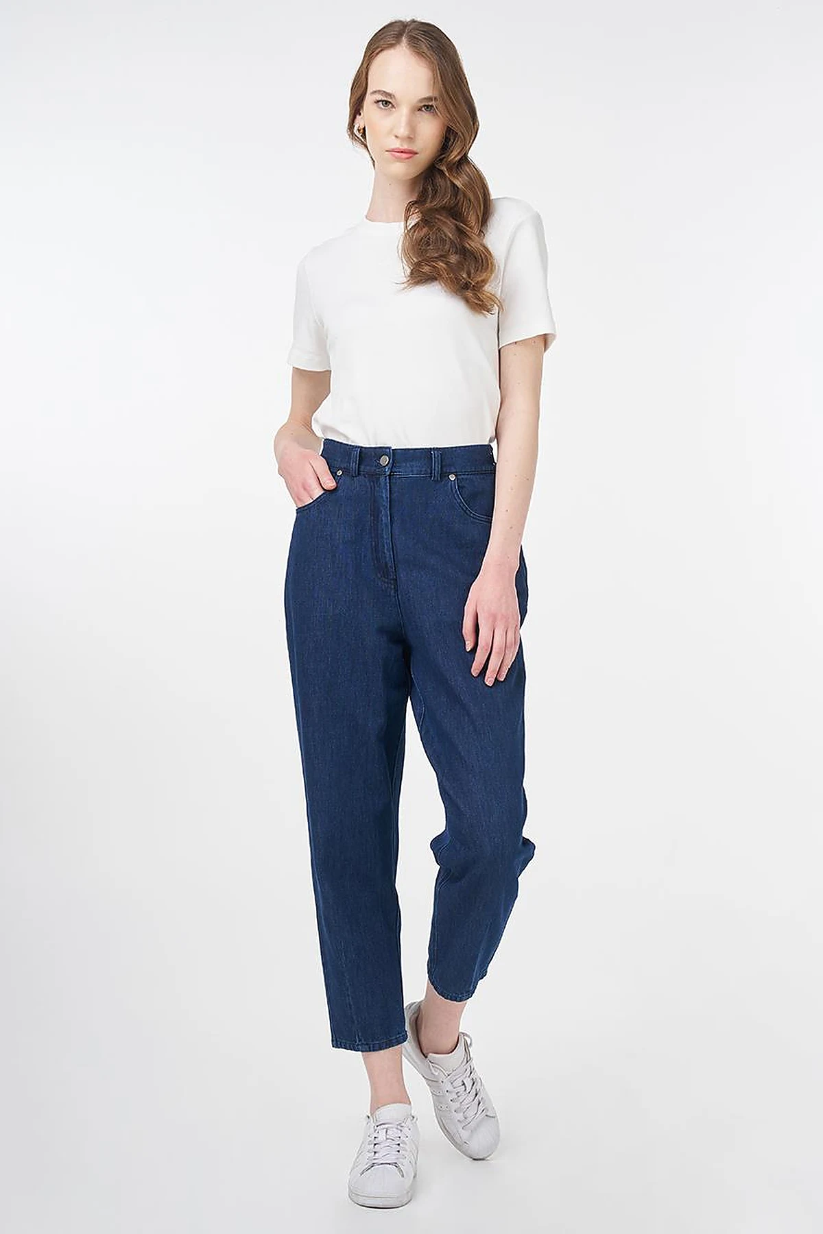 Carrot Cut Pocket Detailed Denim Pants Navy Blue