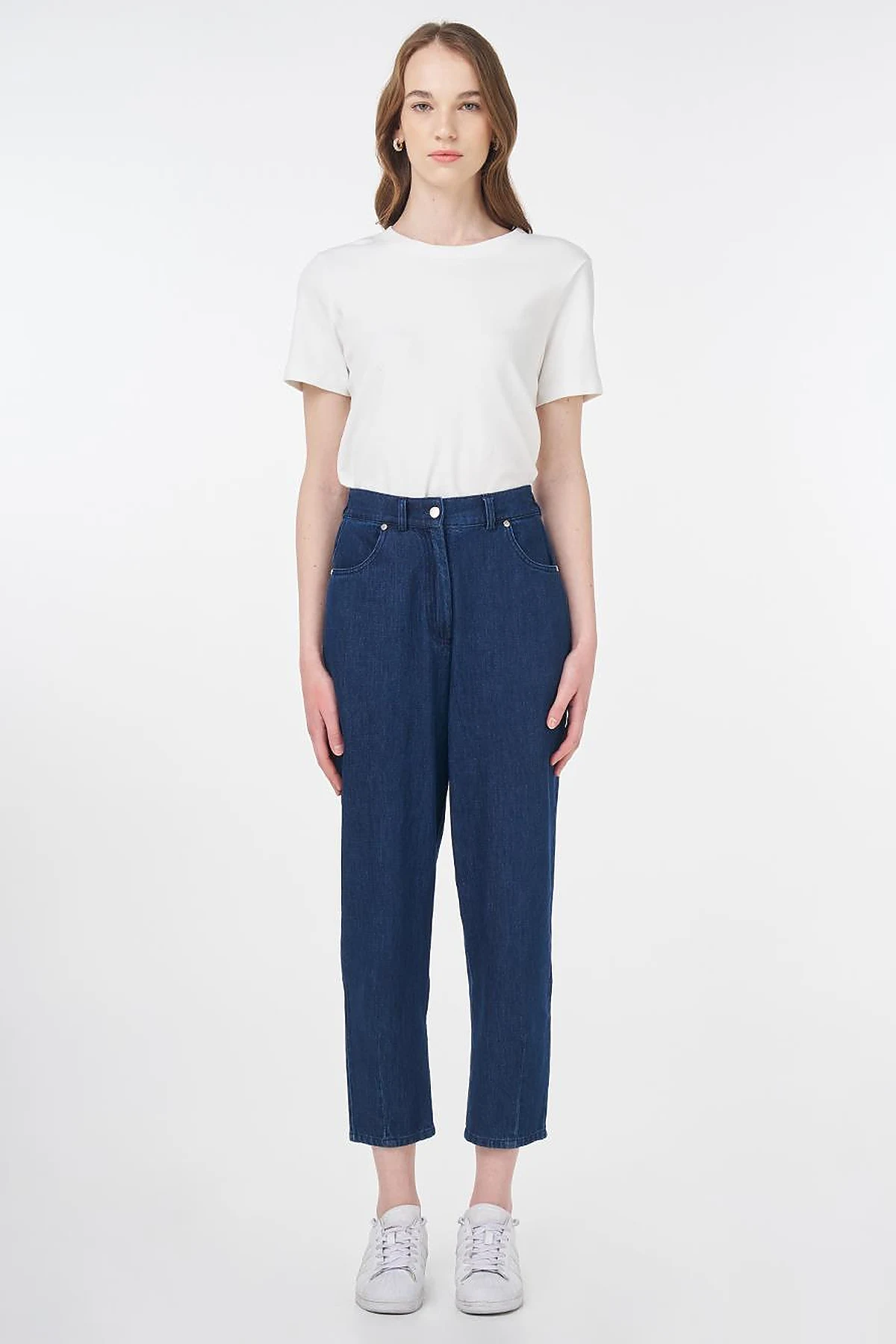 Carrot Cut Pocket Detailed Denim Pants Navy Blue