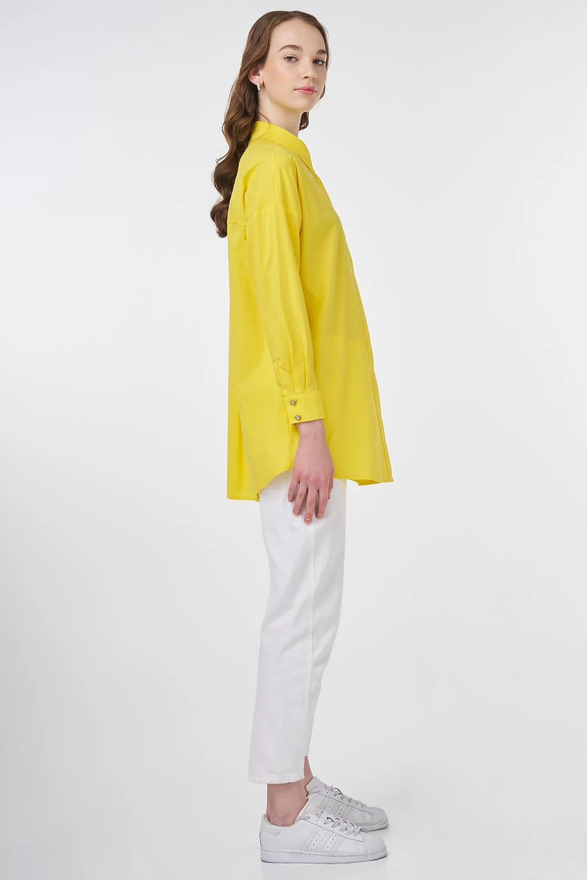 Stone Embroidered Cotton Tunic Yellow