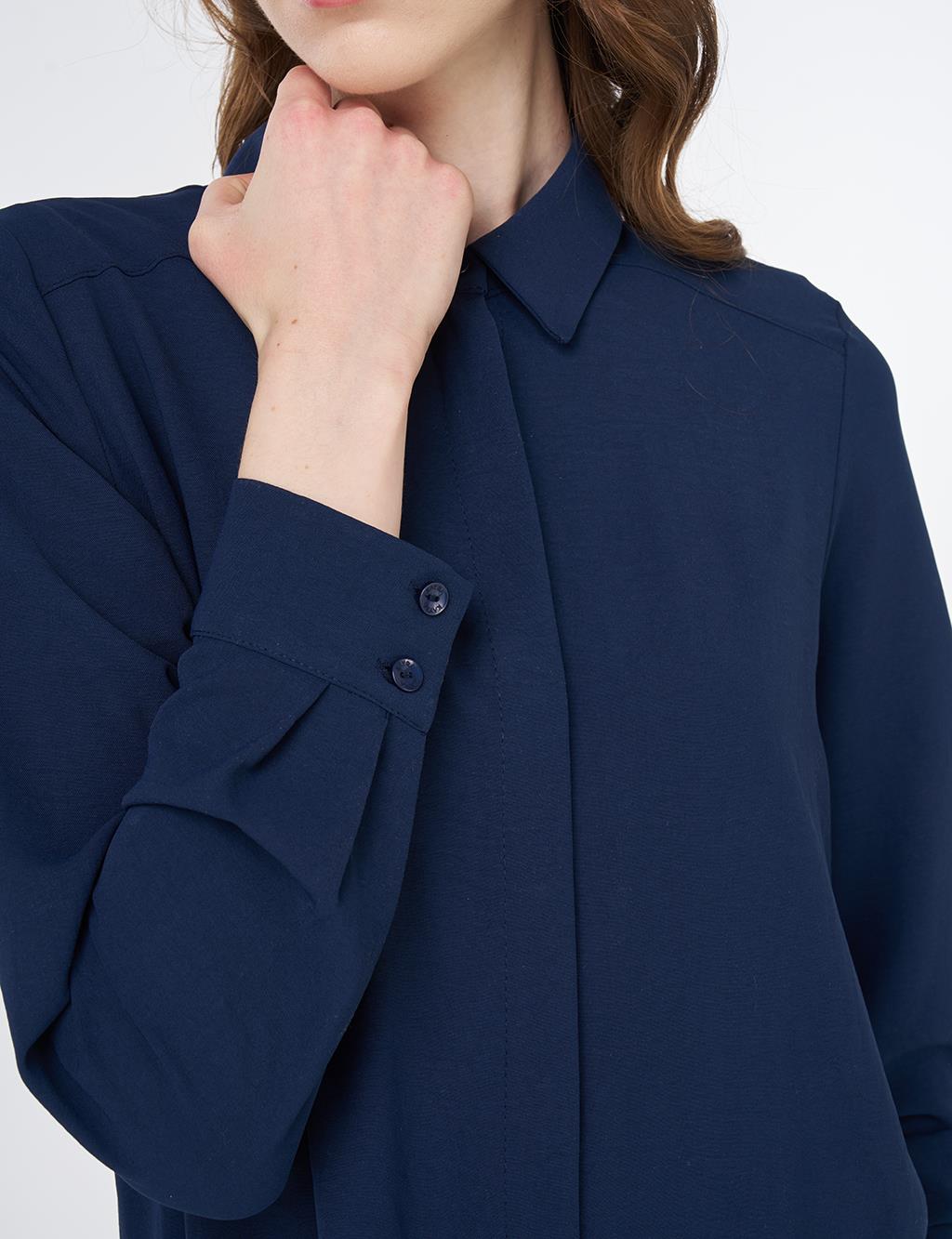 Concealed Placket Basic Tunic Navy Blue