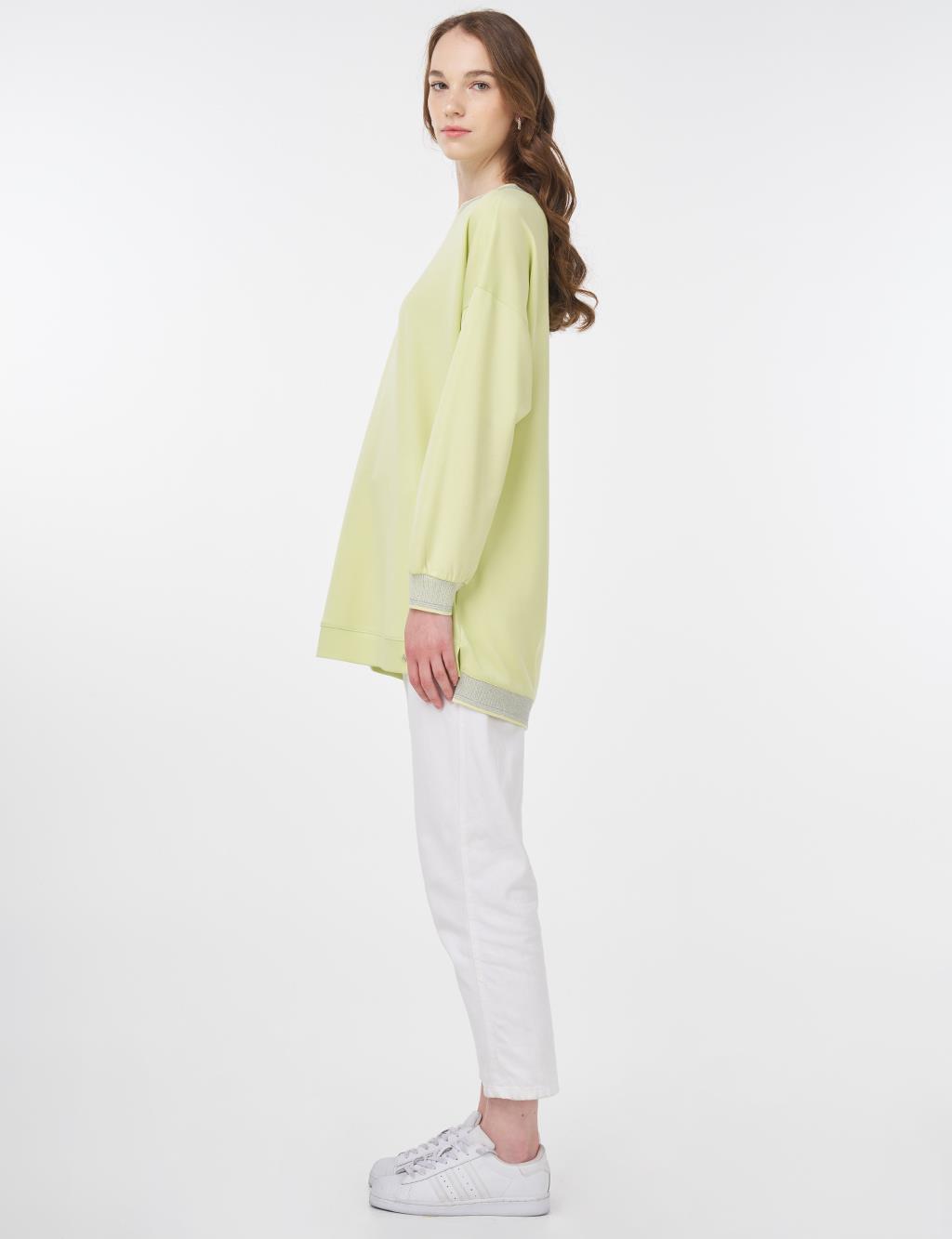 Ribanalı Sıfır Yaka Sweatshirt Lime