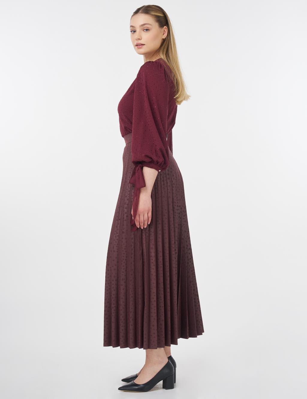 Polka Dot Pleated Skirt Plum