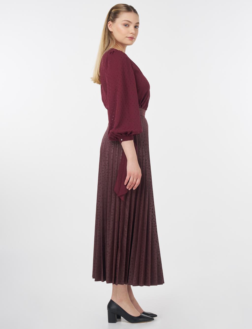 Polka Dot Pleated Skirt Plum
