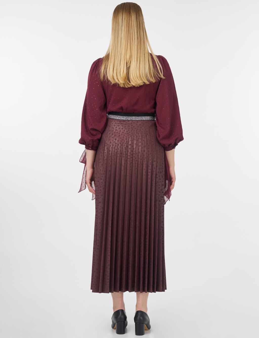 Polka Dot Pleated Skirt Plum