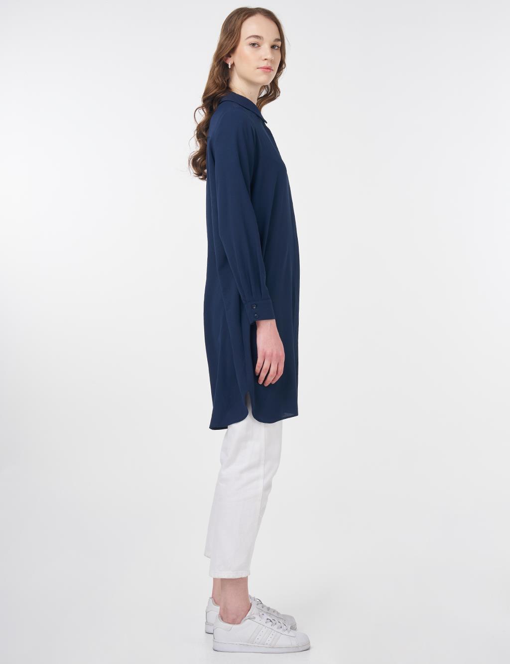 Concealed Placket Basic Tunic Navy Blue