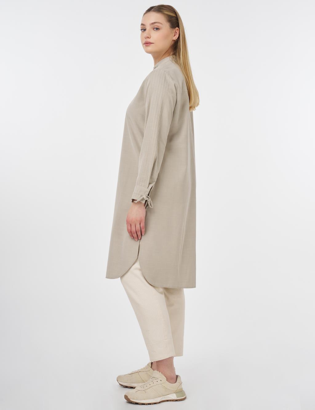 Embroidered Mandarin Collar Long Tunic Mold Green