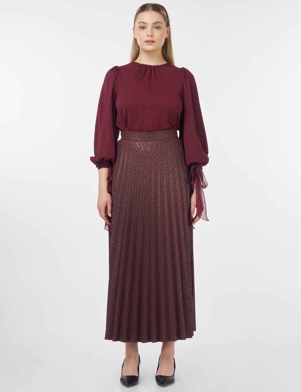 Polka Dot Pleated Skirt Plum