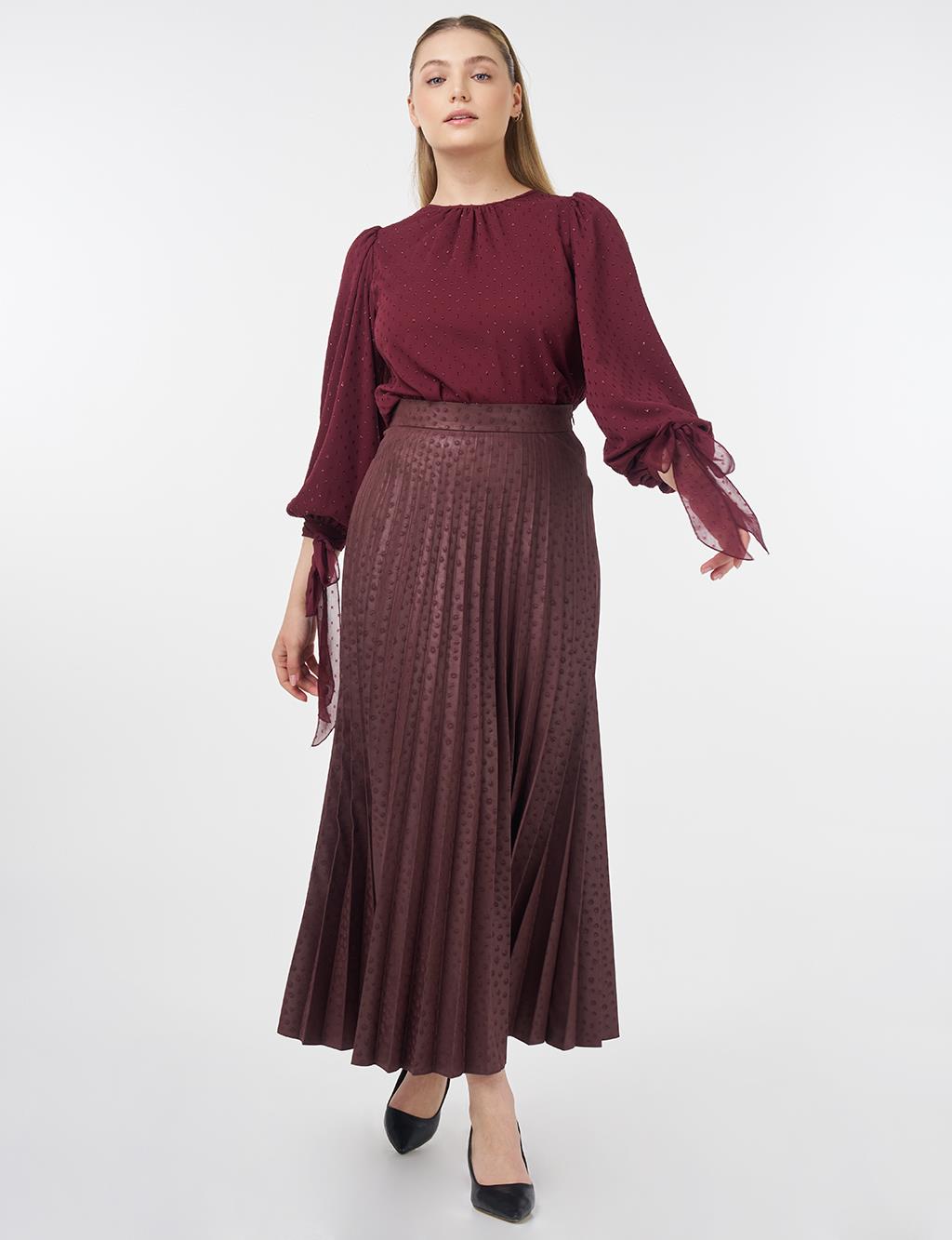 Polka Dot Pleated Skirt Plum