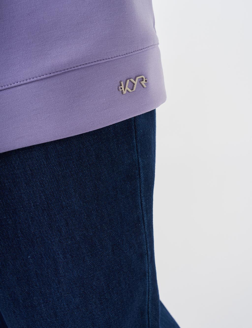 Ribanalı Sıfır Yaka Sweatshirt Lila