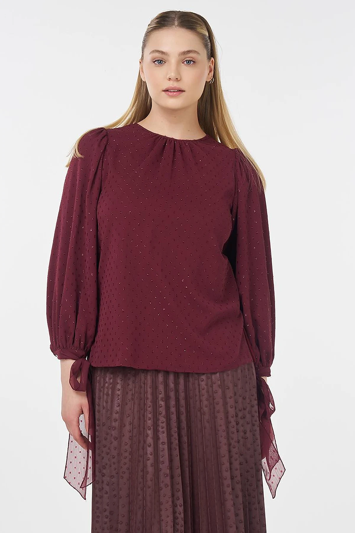 Drawstring Detail Blouse Burgundy