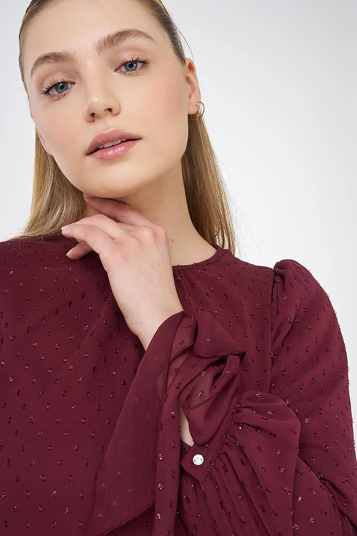 Drawstring Detail Blouse Burgundy