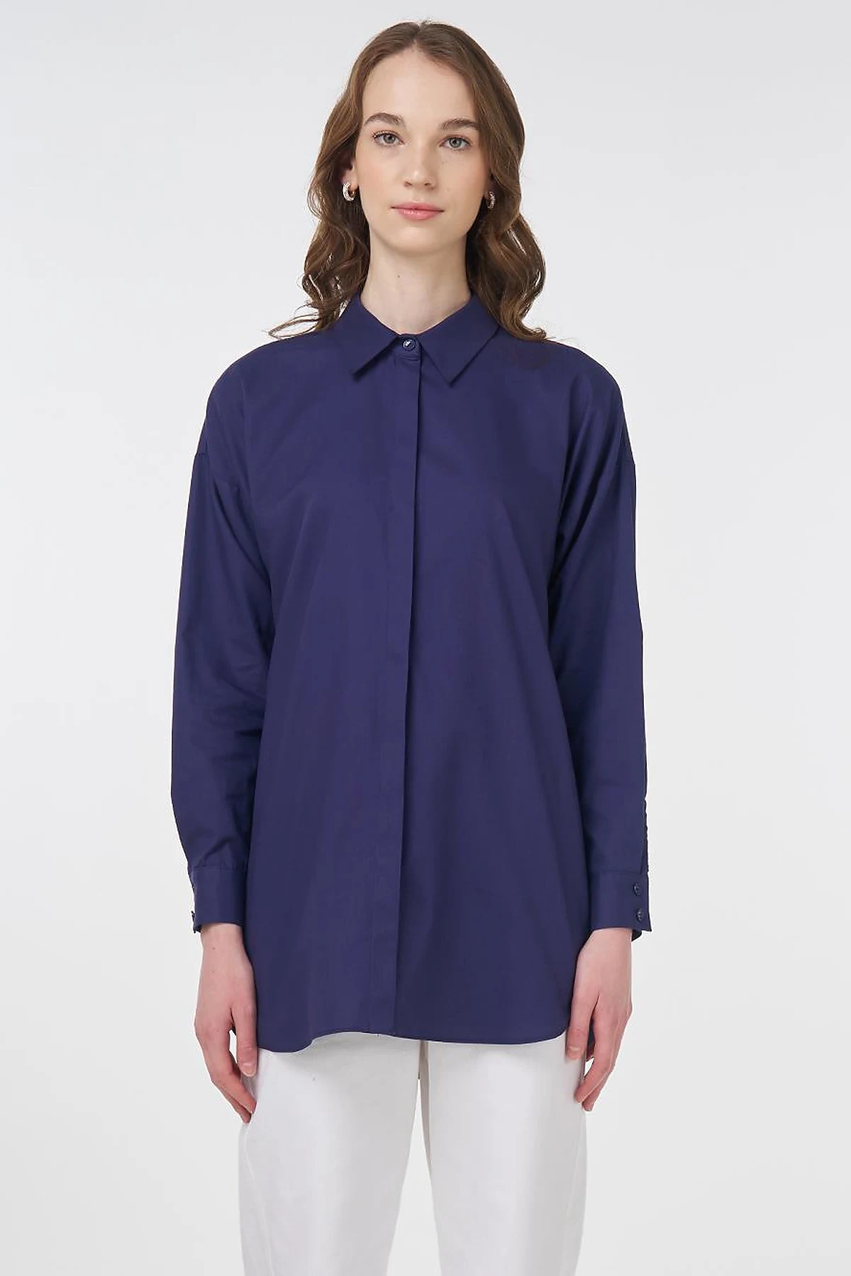 Basic Cotton Shirt Navy Blue