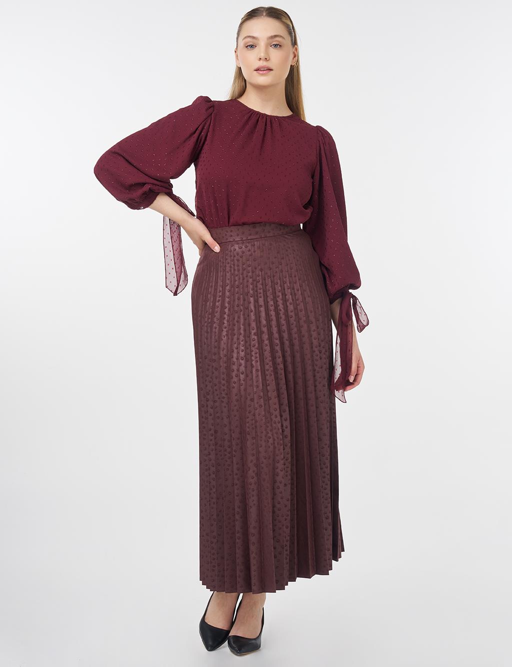 Polka Dot Pleated Skirt Plum