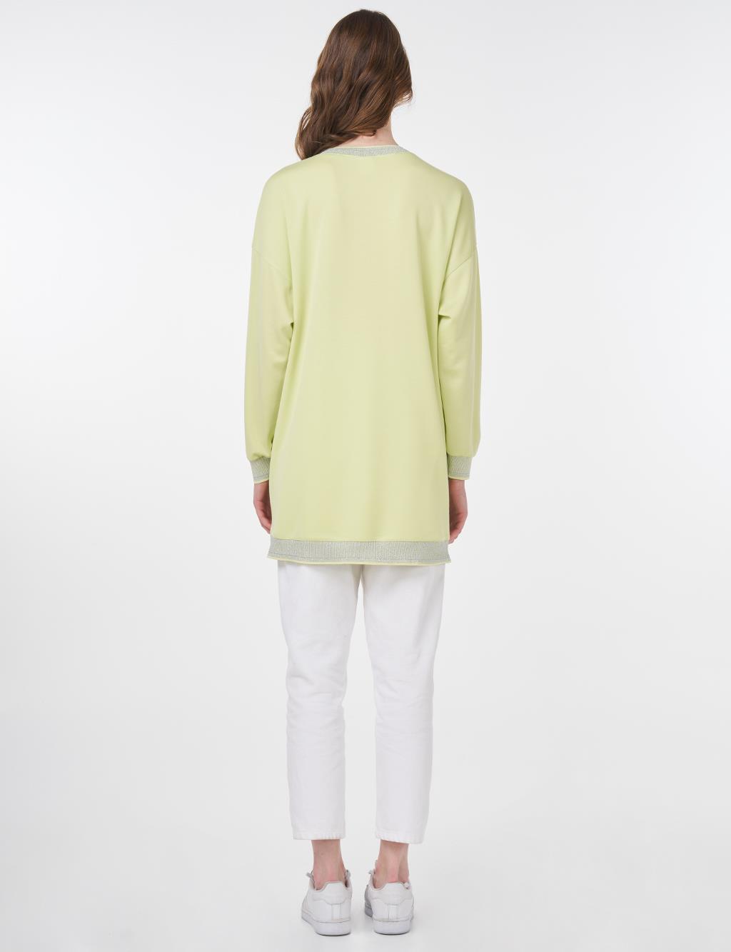 Ribanalı Sıfır Yaka Sweatshirt Lime