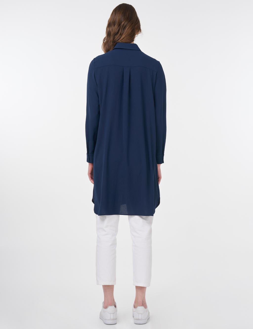Concealed Placket Basic Tunic Navy Blue