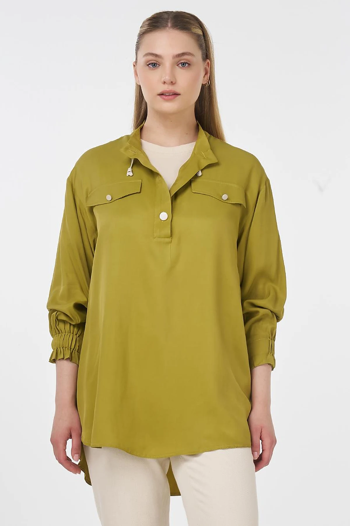 Flap Pocket Stand-Up Tunic Khaki