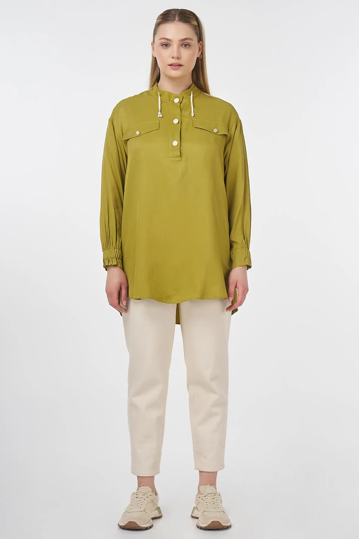 Flap Pocket Stand-Up Tunic Khaki