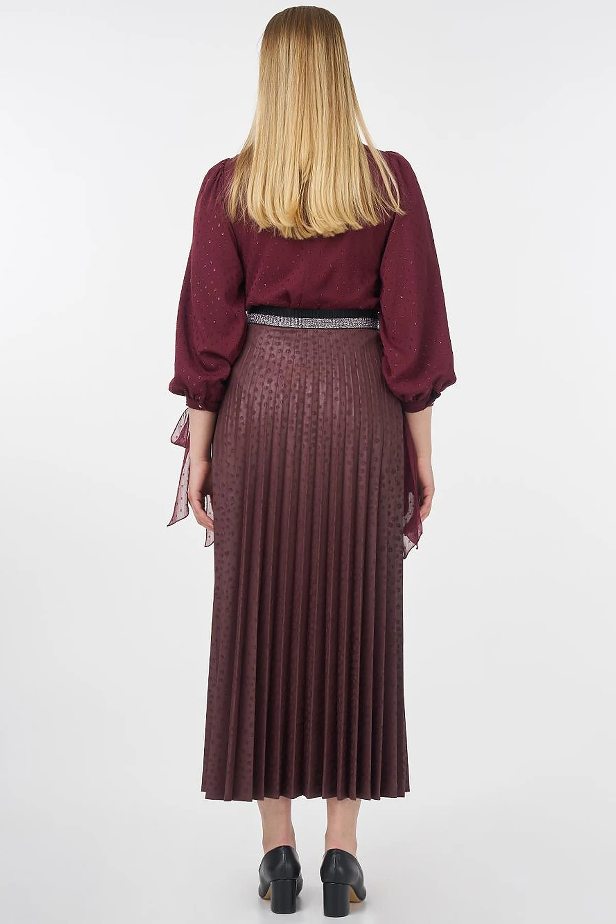 Polka Dot Pleated Skirt Plum