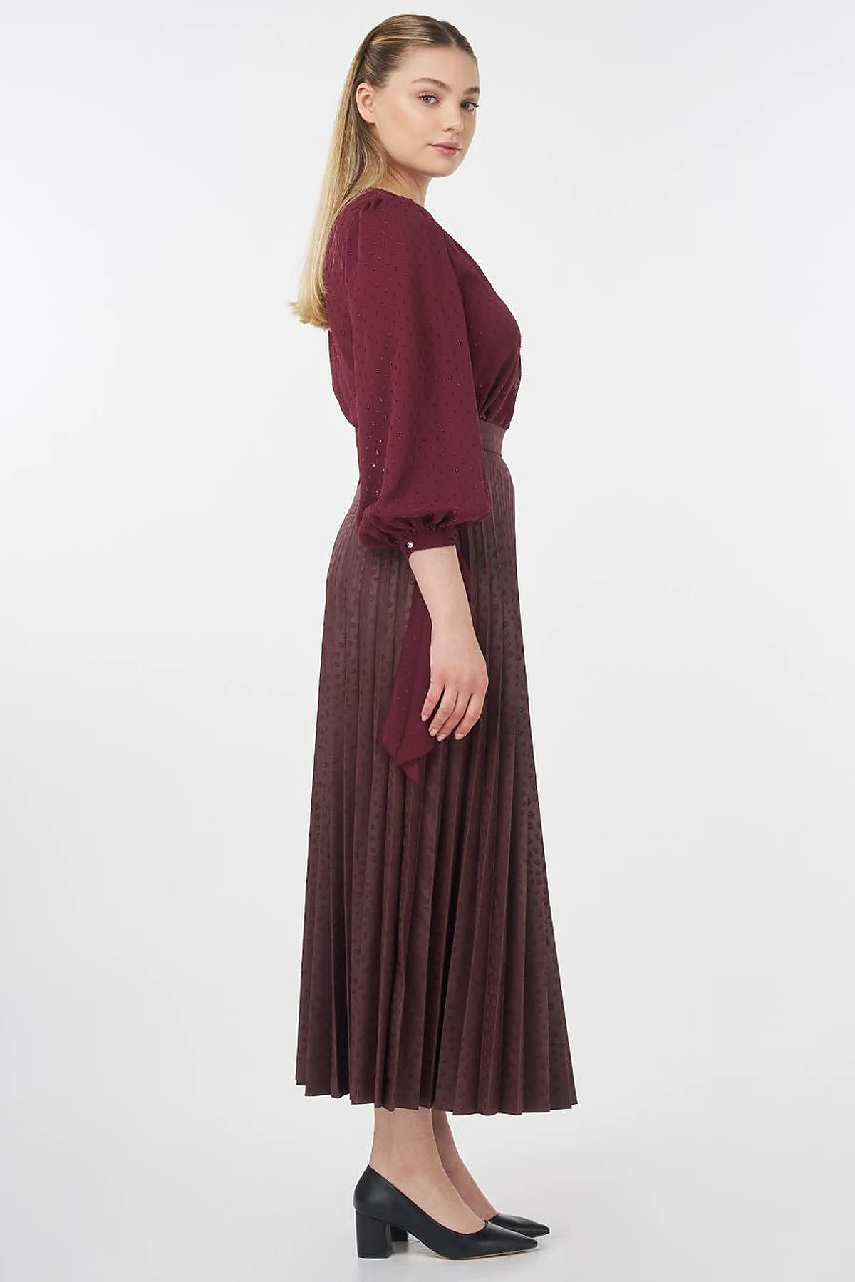 Polka Dot Pleated Skirt Plum