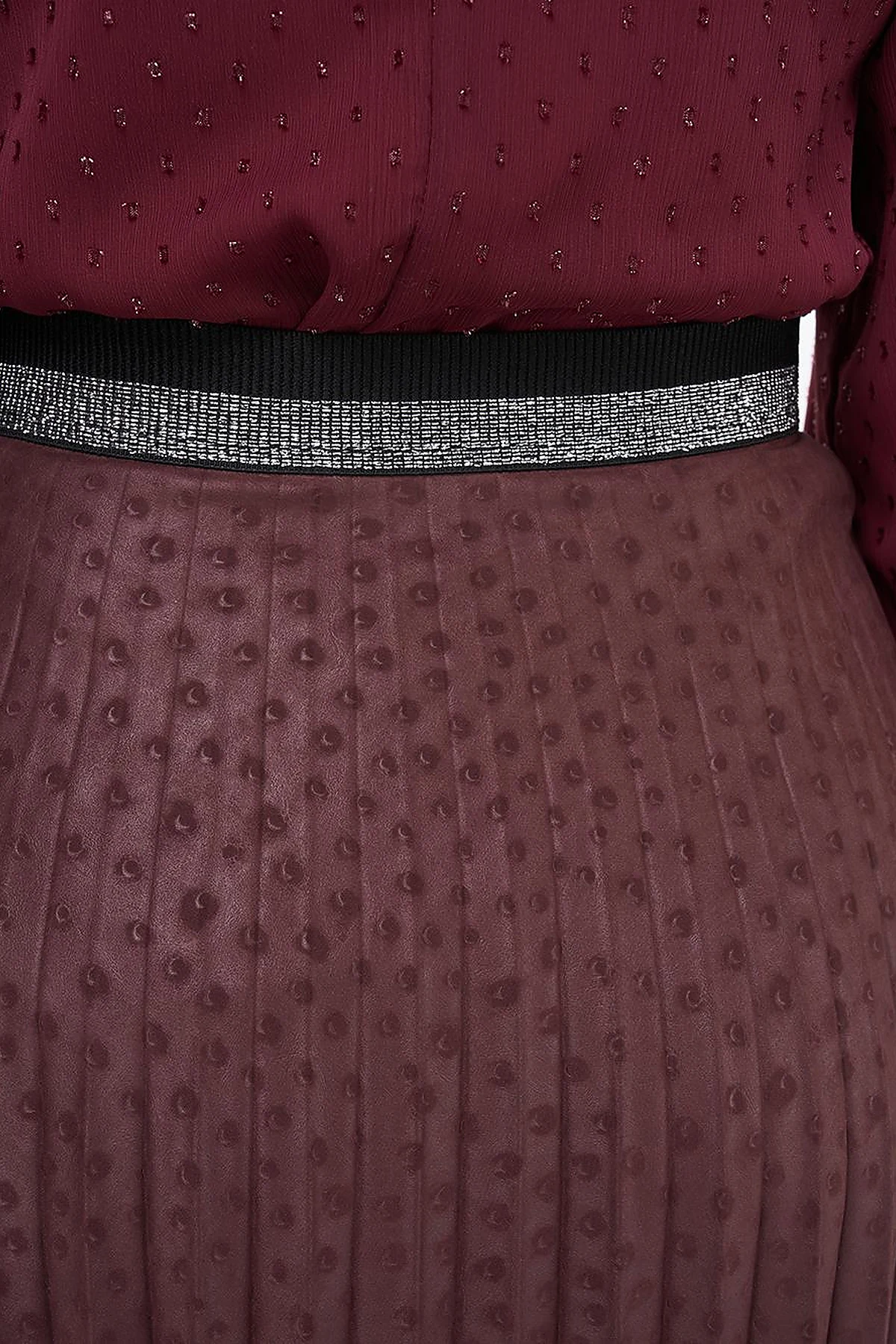Polka Dot Pleated Skirt Plum