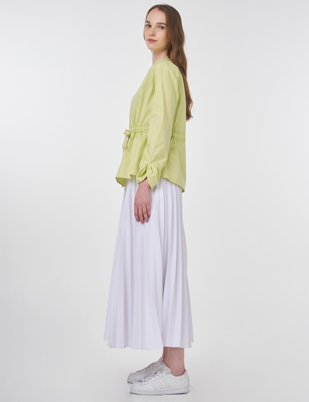 Waist-Drawstring Cotton Blouse Lemon