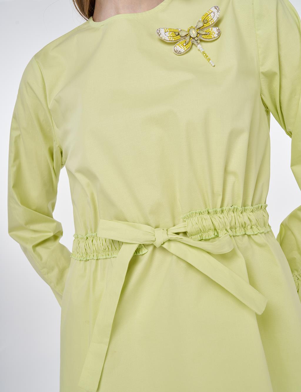 Waist-Drawstring Cotton Blouse Lemon