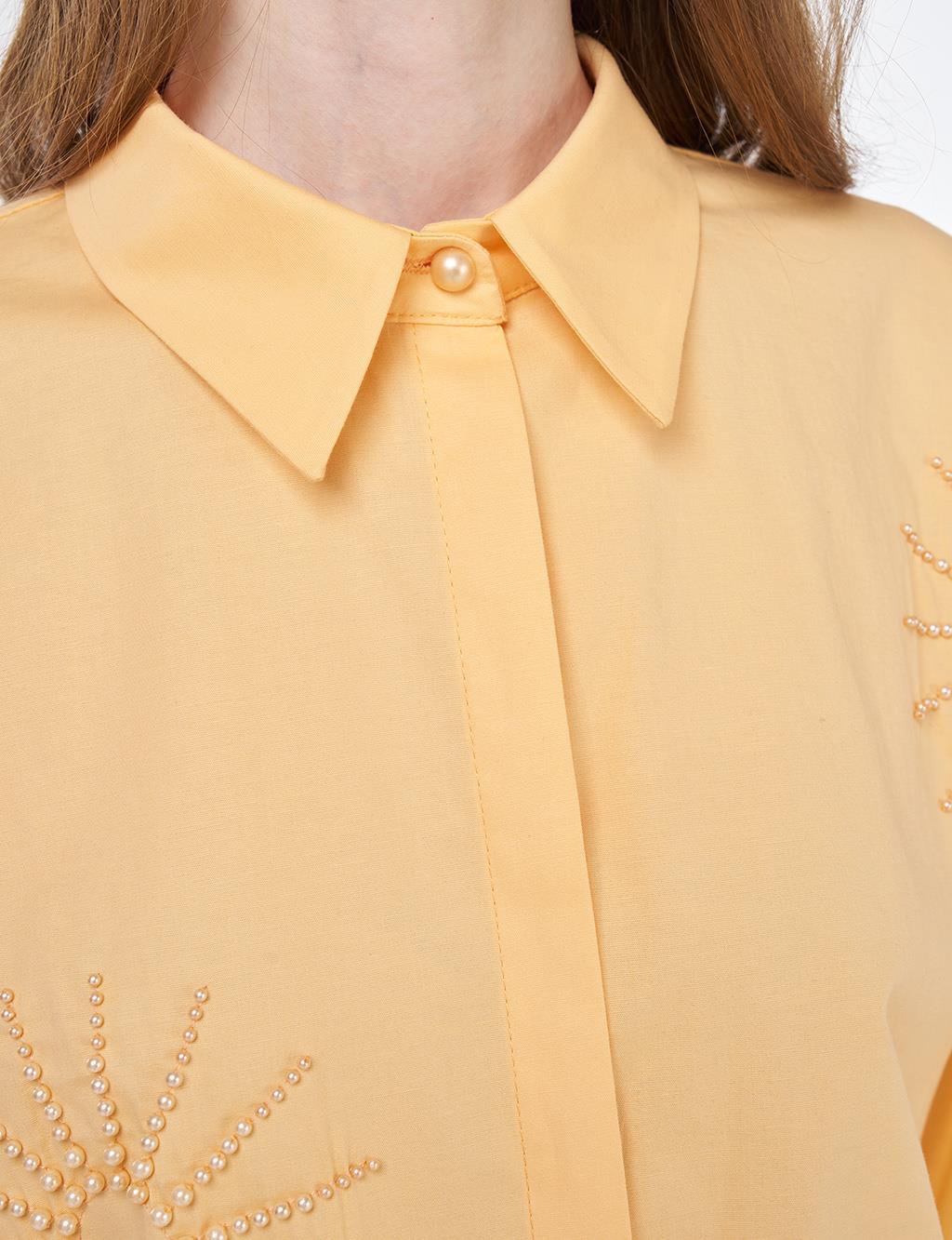 Beaded Embroidered Cotton Tunic Orange