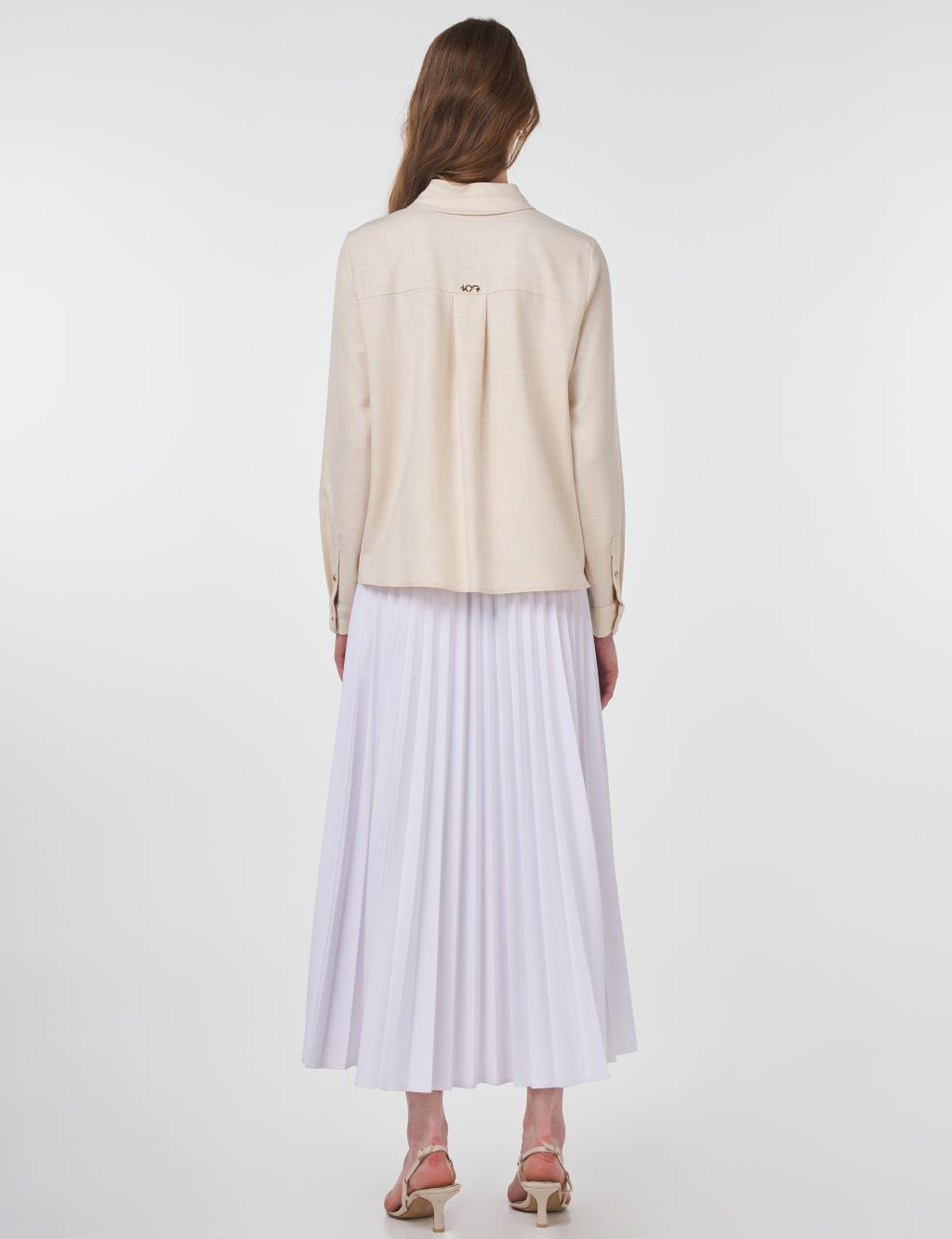 Shiny Button Mandarin Collar Blouse in Cream