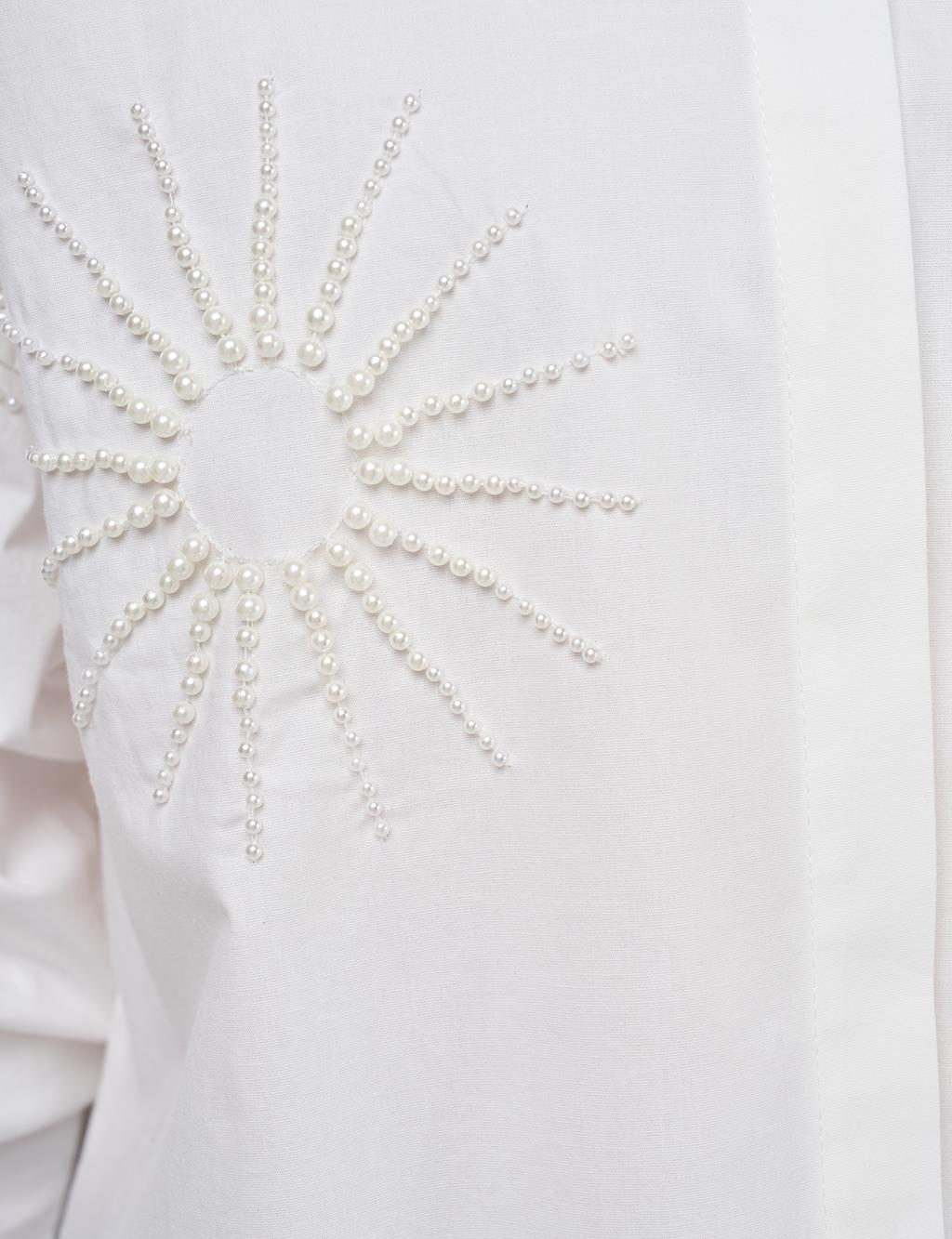 Beaded Embroidered Cotton Tunic Ecru