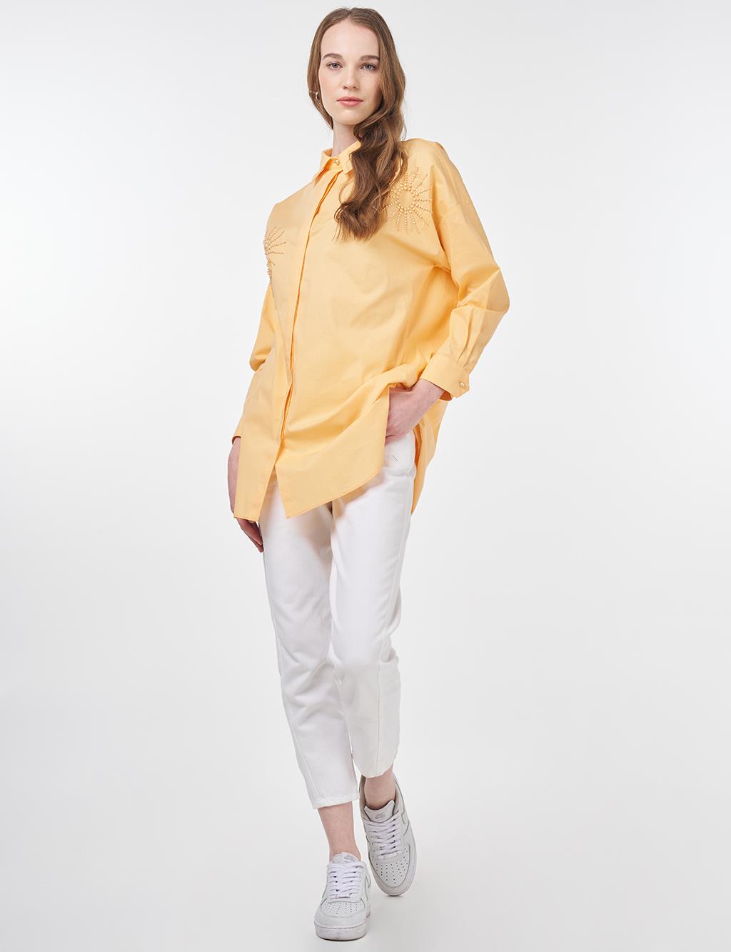 Beaded Embroidered Cotton Tunic Orange